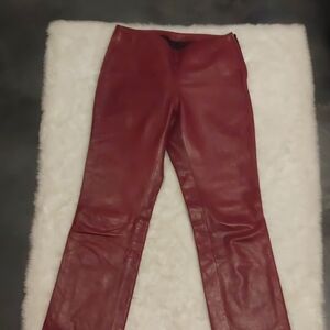 Red Flare Leather Pants with Sleek Finish
